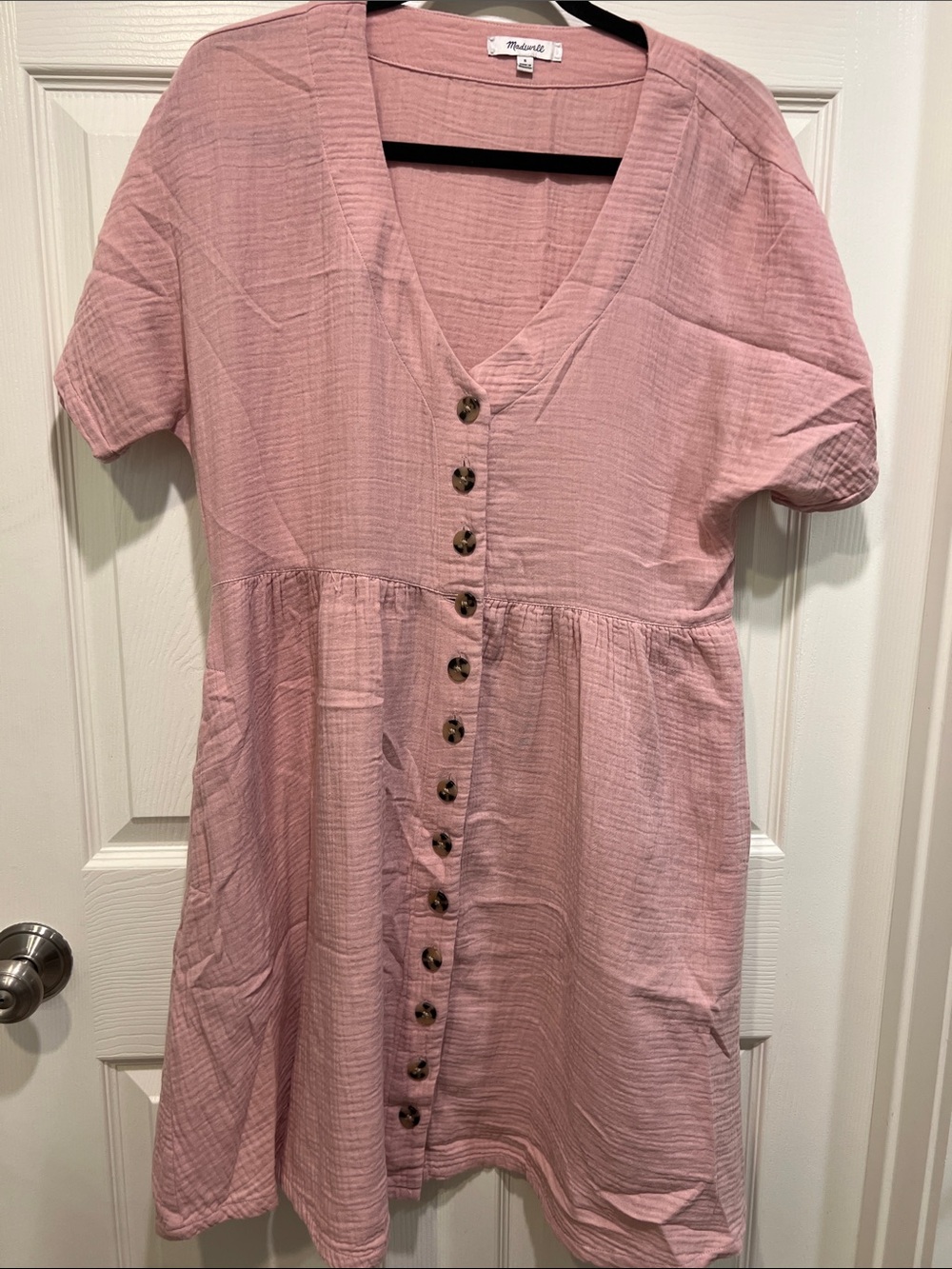 Madewell Dusty Pink Button-Front V-Neck Dress S
